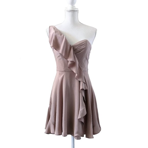 Zimmermann Dresses & Skirts - Zimmerman Taupe Ruffle Shoulder Silk Mini Dress XS